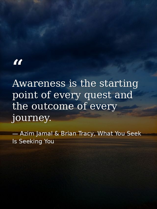 Awareness is the starting point of every quest and the outcome of every journey. — Azim Jamal & Brian Tracy, What You Seek Is Seeking You