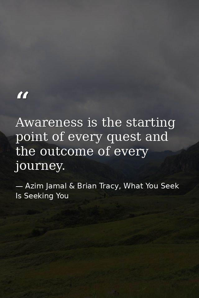 Awareness is the starting point of every quest and the outcome of every journey. — Azim Jamal & Brian Tracy, What You Seek Is Seeking You