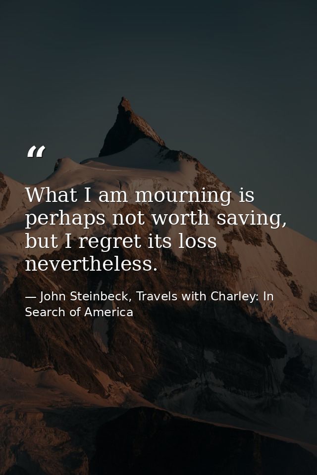 What I am mourning is perhaps not worth saving, but I regret its loss nevertheless. — John Steinbeck, Travels with Charley: In Search of America