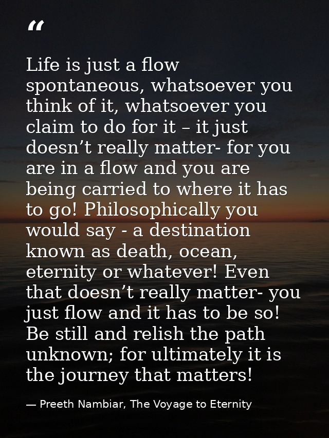 Life is just a flow spontaneous, whatsoever you think of it, whatsoever you claim to do for it – it just doesn’t really  — Preeth Nambiar, The Voyage to Eternity