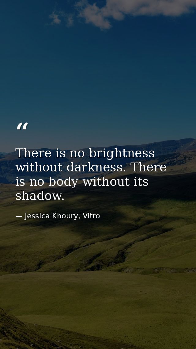 There is no brightness without darkness. There is no body without its shadow. — Jessica Khoury, Vitro