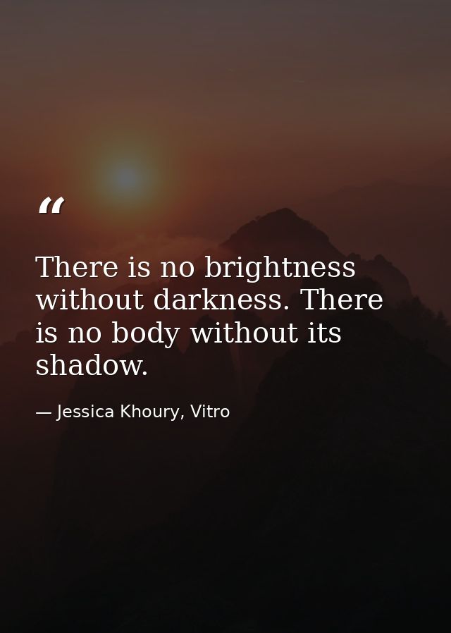 There is no brightness without darkness. There is no body without its shadow. — Jessica Khoury, Vitro