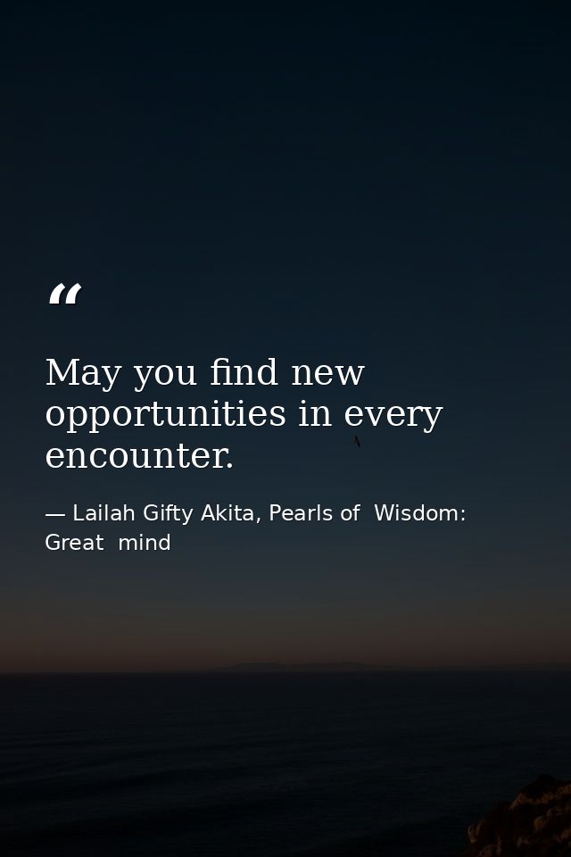 May you find new opportunities in every encounter. — Lailah Gifty Akita, Pearls of  Wisdom: Great  mind