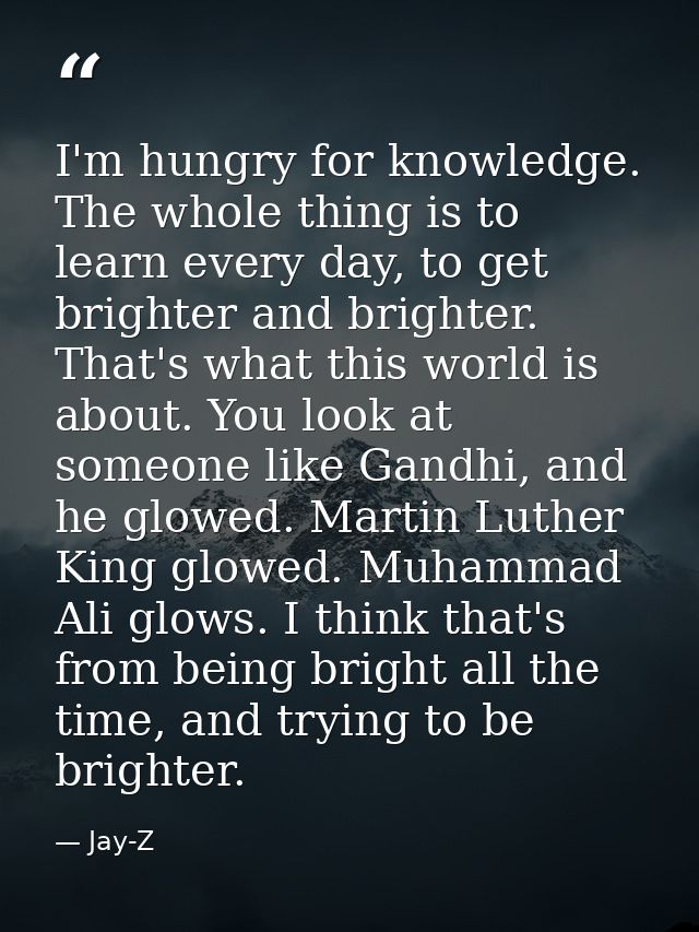 I'm hungry for knowledge. The whole thing is to learn every day, to get brighter and brighter. That's what this world is — Jay-Z