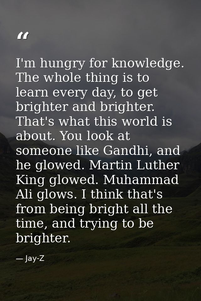 I'm hungry for knowledge. The whole thing is to learn every day, to get brighter and brighter. That's what this world is — Jay-Z