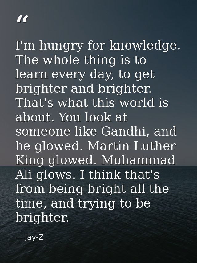 I'm hungry for knowledge. The whole thing is to learn every day, to get brighter and brighter. That's what this world is — Jay-Z