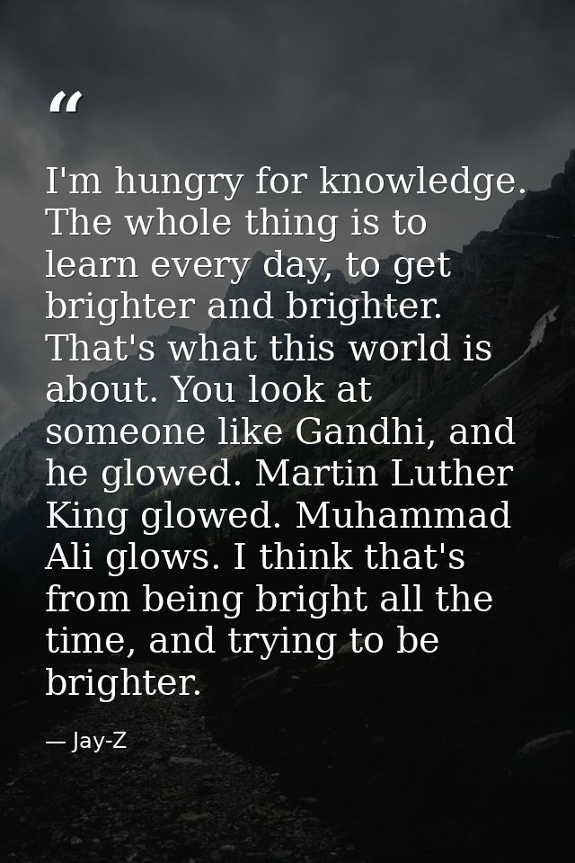 I'm hungry for knowledge. The whole thing is to learn every day, to get brighter and brighter. That's what this world is — Jay-Z