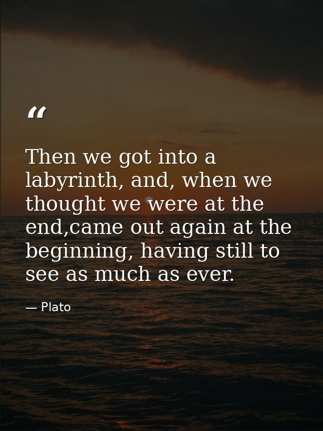 Then we got into a labyrinth, and, when we thought we were at the end,came out again at the beginning, having still to s — Plato