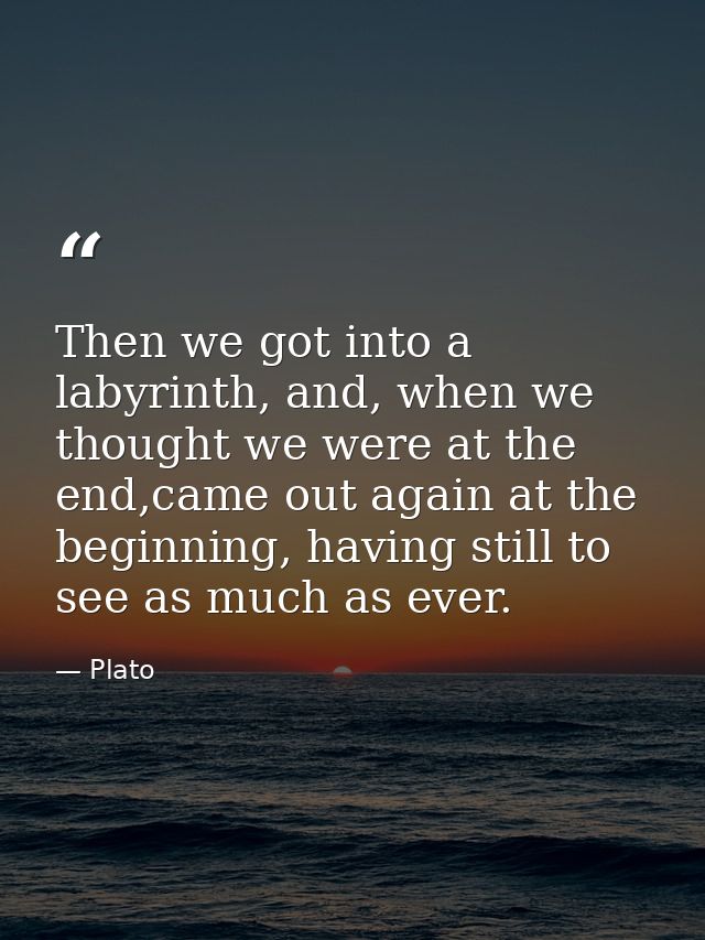 Then we got into a labyrinth, and, when we thought we were at the end,came out again at the beginning, having still to s — Plato