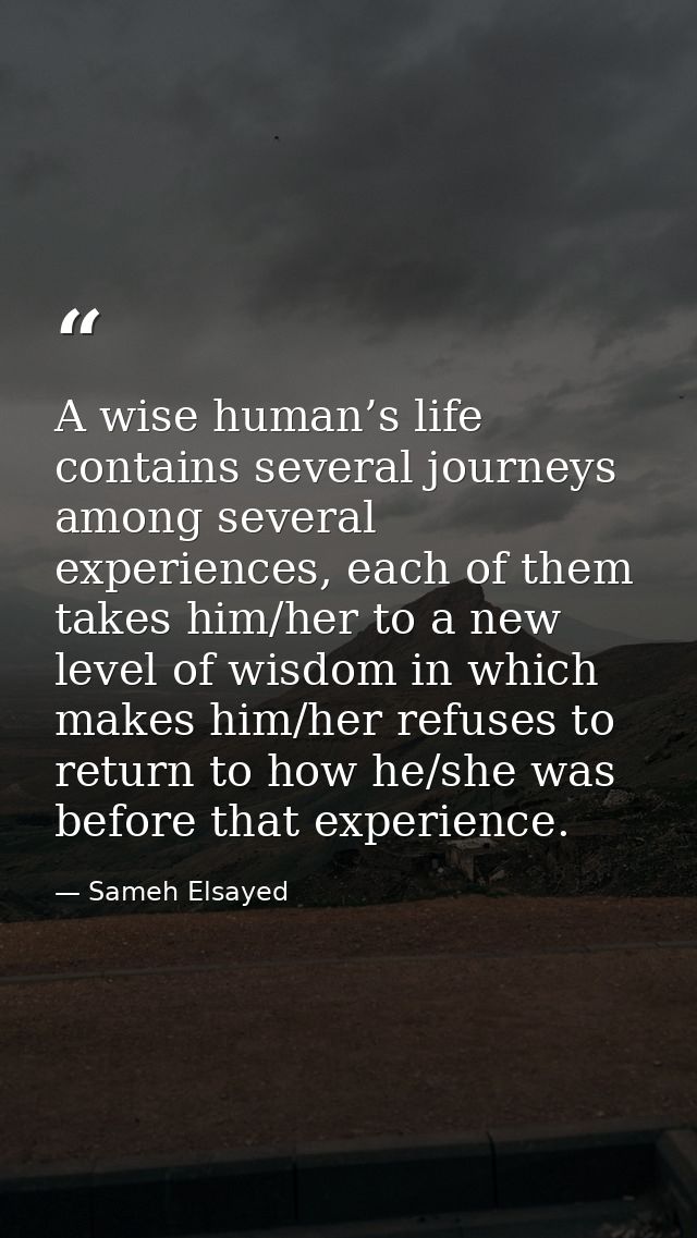 A wise human’s life contains several journeys among several experiences, each of them takes him/her to a new level of wi — Sameh Elsayed