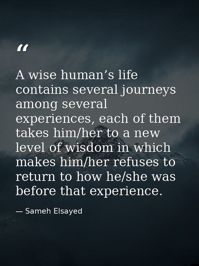 A wise human’s life contains several journeys among several experiences, each of them takes him/her to a new level of wi — Sameh Elsayed