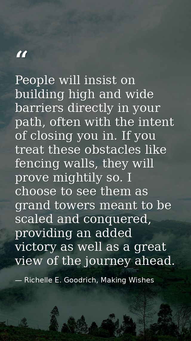 People will insist on building high and wide barriers directly in your path, often with the intent of closing you in. If — Richelle E. Goodrich, Making Wishes