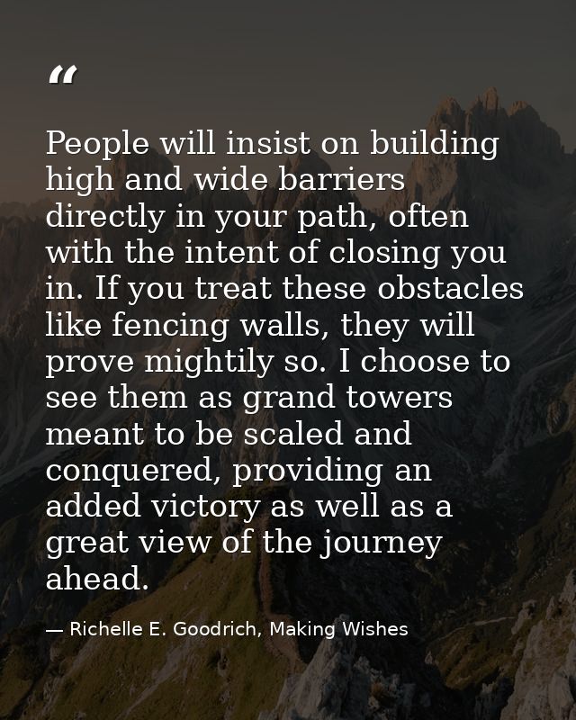 People will insist on building high and wide barriers directly in your path, often with the intent of closing you in. If — Richelle E. Goodrich, Making Wishes