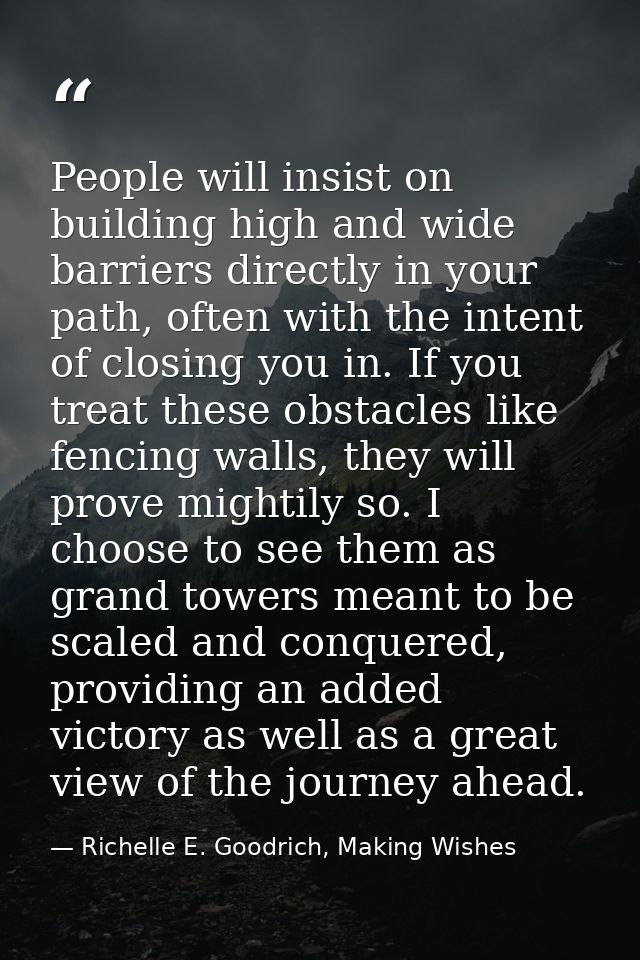 People will insist on building high and wide barriers directly in your path, often with the intent of closing you in. If — Richelle E. Goodrich, Making Wishes