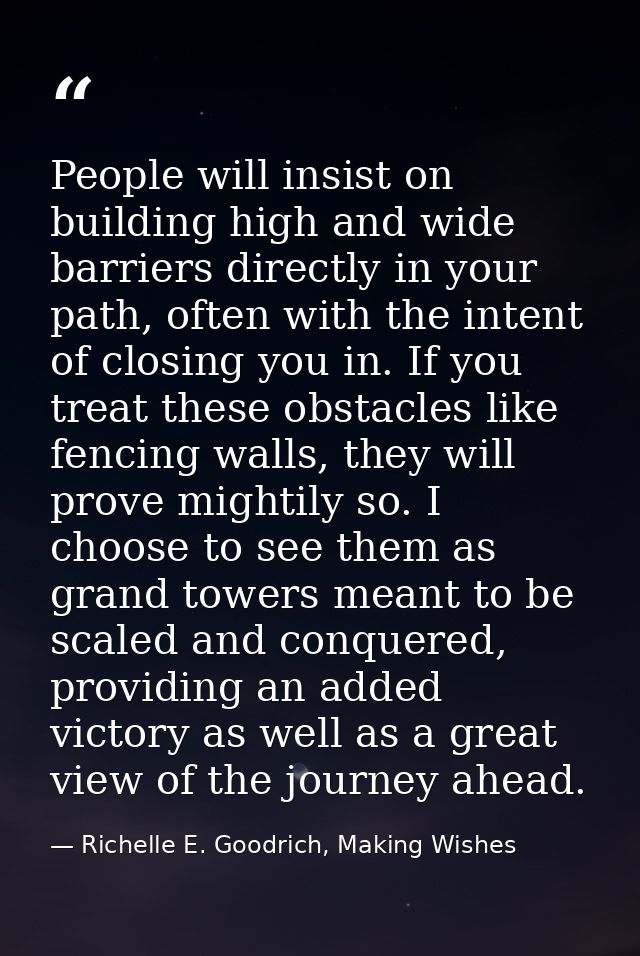 People will insist on building high and wide barriers directly in your path, often with the intent of closing you in. If — Richelle E. Goodrich, Making Wishes