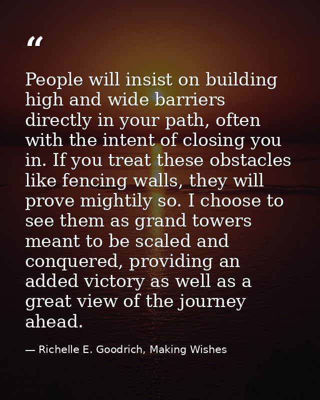 People will insist on building high and wide barriers directly in your path, often with the intent of closing you in. If — Richelle E. Goodrich, Making Wishes