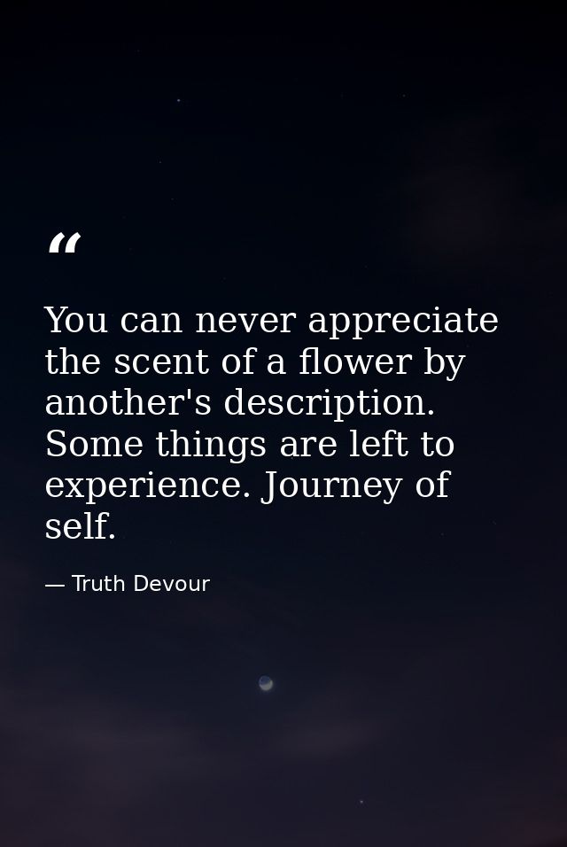 You can never appreciate the scent of a flower by another's description. Some things are left to experience. Journey of  — Truth Devour