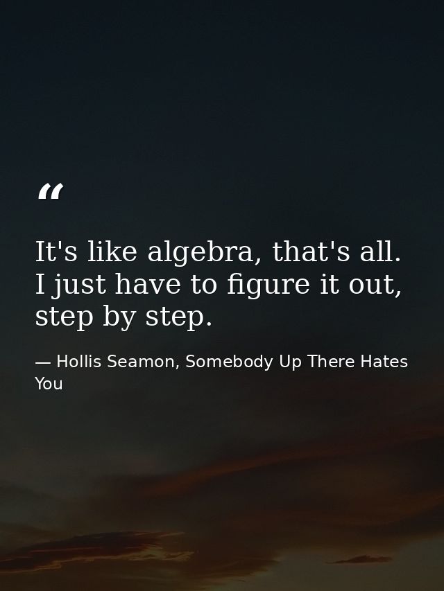 It's like algebra, that's all. I just have to figure it out, step by step. — Hollis Seamon, Somebody Up There Hates You