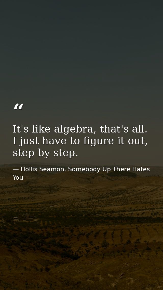 It's like algebra, that's all. I just have to figure it out, step by step. — Hollis Seamon, Somebody Up There Hates You