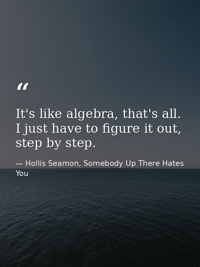 It's like algebra, that's all. I just have to figure it out, step by step. — Hollis Seamon, Somebody Up There Hates You