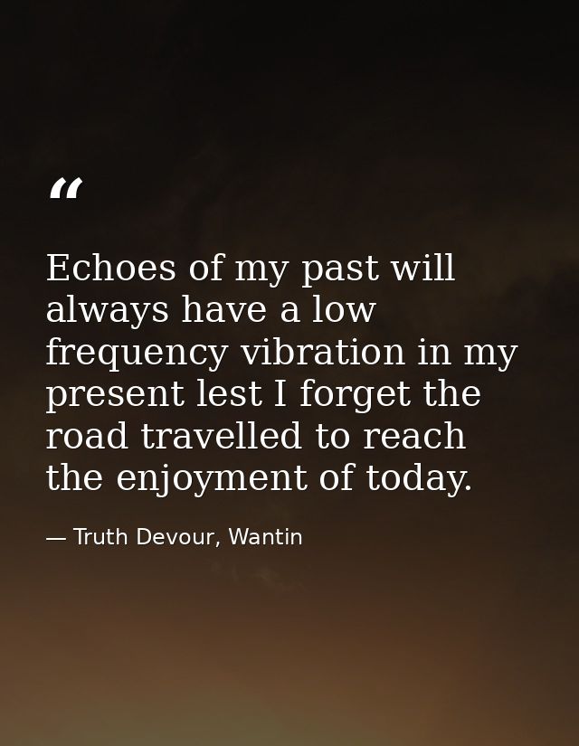 Echoes of my past will always have a low frequency vibration in my present lest I forget the road travelled to reach the — Truth Devour, Wantin