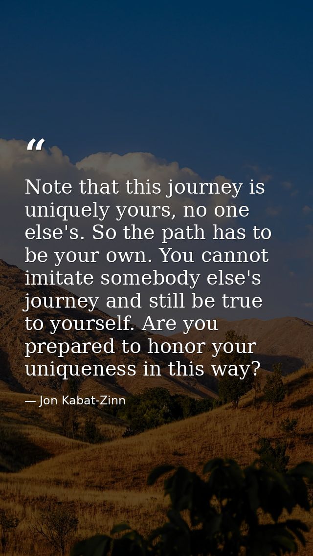 Note that this journey is uniquely yours, no one else's. So the path has to be your own. You cannot imitate somebody els — Jon Kabat-Zinn