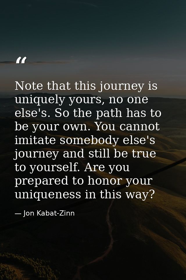 Note that this journey is uniquely yours, no one else's. So the path has to be your own. You cannot imitate somebody els — Jon Kabat-Zinn