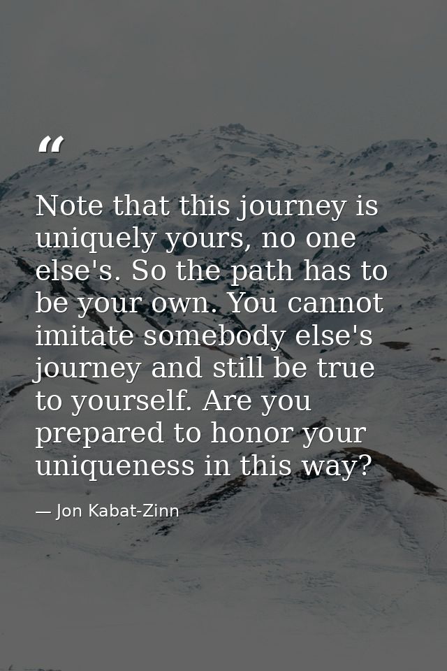 Note that this journey is uniquely yours, no one else's. So the path has to be your own. You cannot imitate somebody els — Jon Kabat-Zinn
