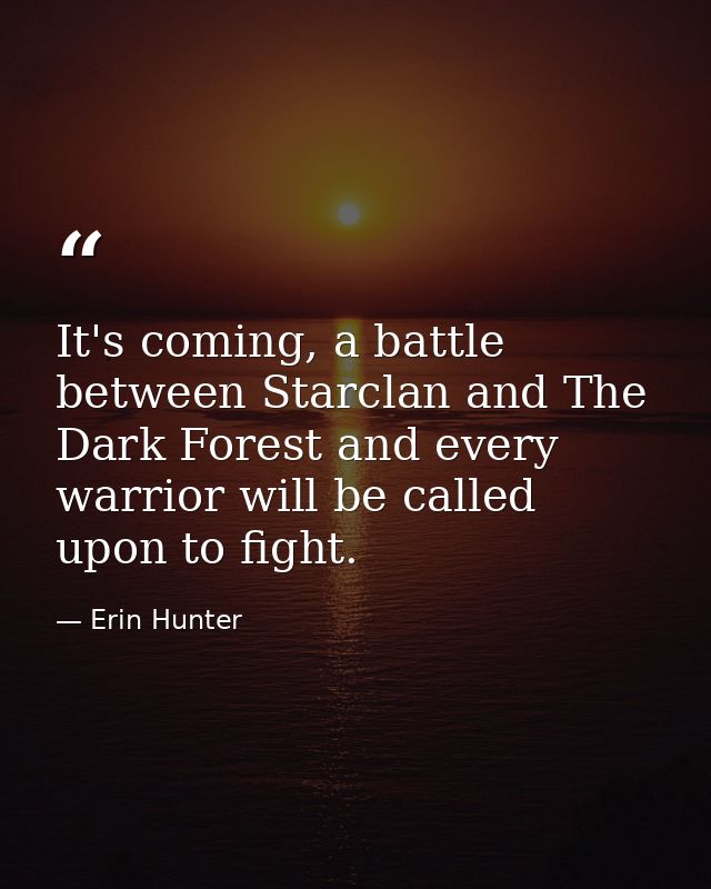 It's coming, a battle between Starclan and The Dark Forest and every warrior will be called upon to fight. — Erin Hunter