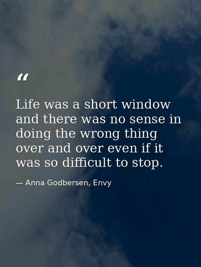 Life was a short window and there was no sense in doing the wrong thing over and over even if it was so difficult to sto — Anna Godbersen, Envy