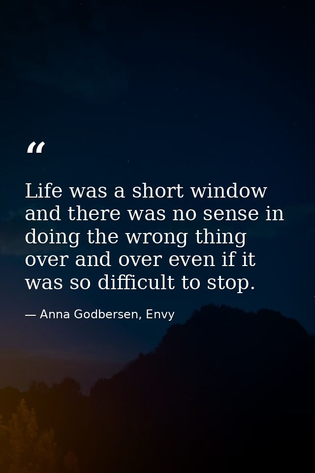 Life was a short window and there was no sense in doing the wrong thing over and over even if it was so difficult to sto — Anna Godbersen, Envy