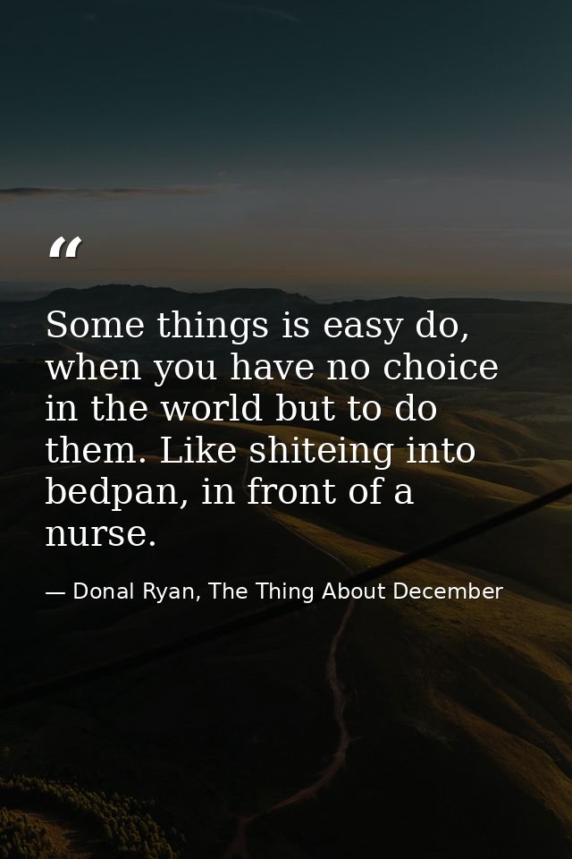 Some things is easy do, when you have no choice in the world but to do them. Like shiteing into bedpan, in front of a nu — Donal Ryan, The Thing About December