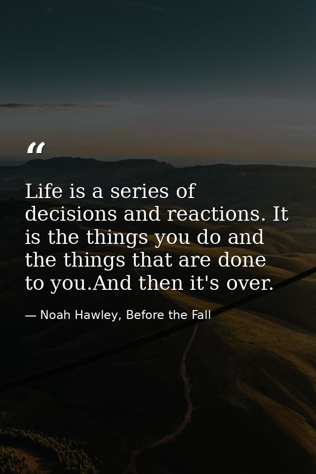 Life is a series of decisions and reactions. It is the things you do and the things that are done to you.And then it's o — Noah Hawley, Before the Fall