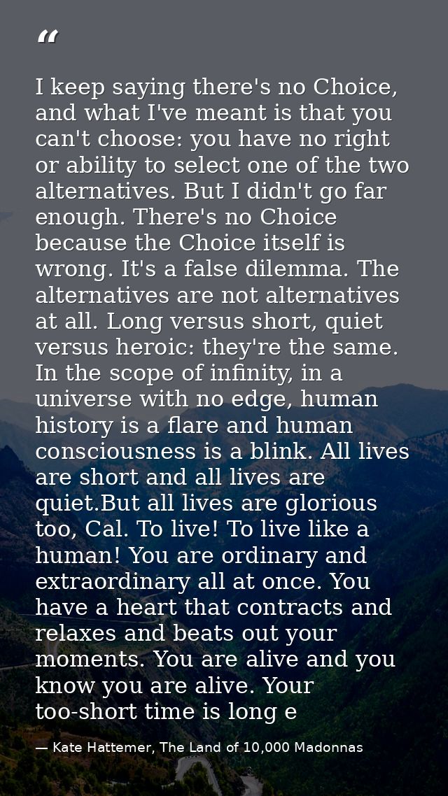 I keep saying there's no Choice, and what I've meant is that you can't choose: you have no right or ability to select on — Kate Hattemer, The Land of 10,000 Madonnas