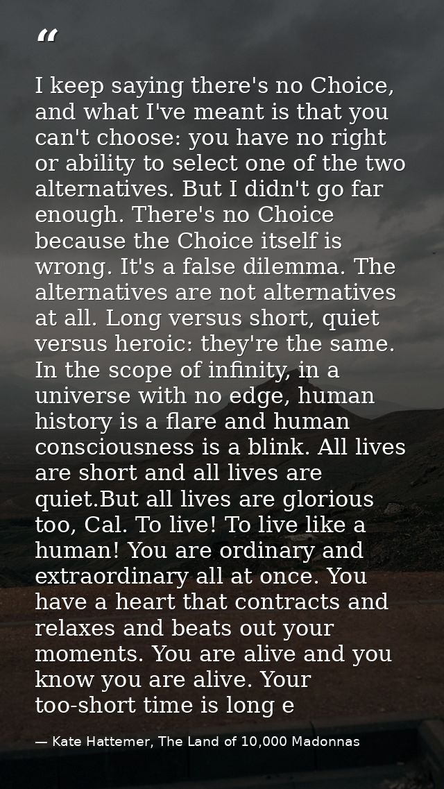 I keep saying there's no Choice, and what I've meant is that you can't choose: you have no right or ability to select on — Kate Hattemer, The Land of 10,000 Madonnas