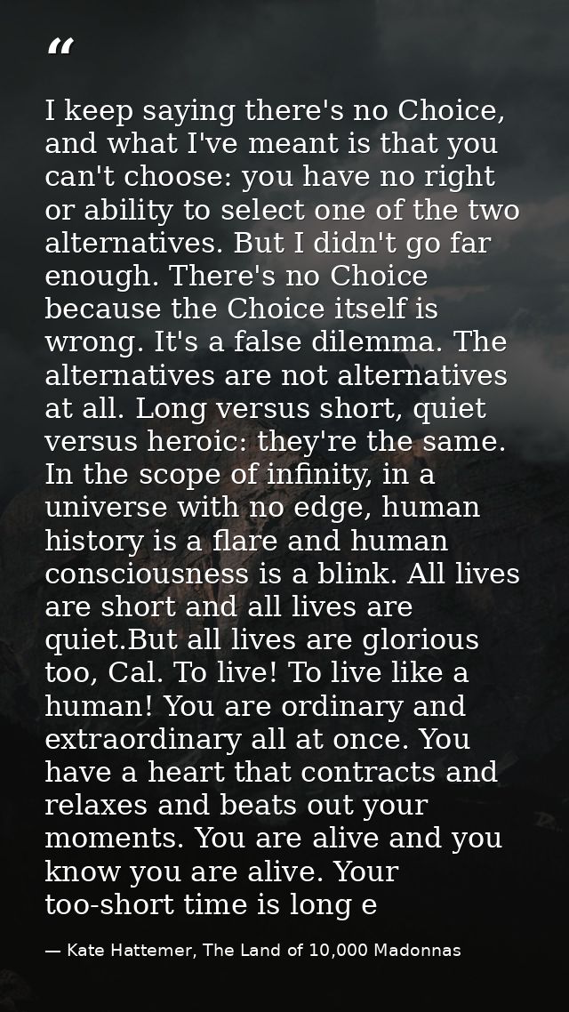 I keep saying there's no Choice, and what I've meant is that you can't choose: you have no right or ability to select on — Kate Hattemer, The Land of 10,000 Madonnas