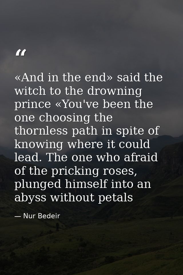 «And in the end» said the witch to the drowning prince «You've been the one choosing the thornless path in spite of know — Nur Bedeir