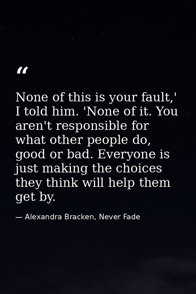 None of this is your fault,' I told him. 'None of it. You aren't responsible for what other people do, good or bad. Ever — Alexandra Bracken, Never Fade