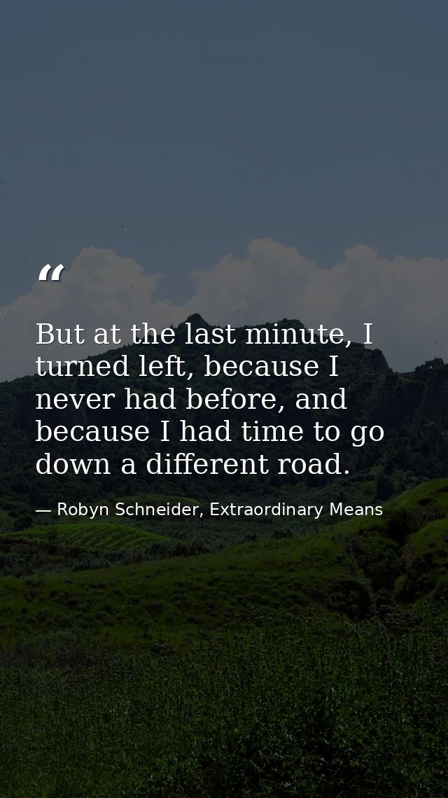 But at the last minute, I turned left, because I never had before, and because I had time to go down a different road. — Robyn Schneider, Extraordinary Means
