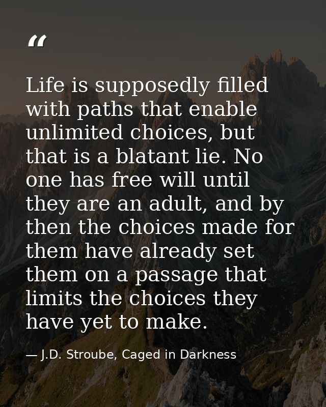 Life is supposedly filled with paths that enable unlimited choices, but that is a blatant lie. No one has free will unti — J.D. Stroube, Caged in Darkness