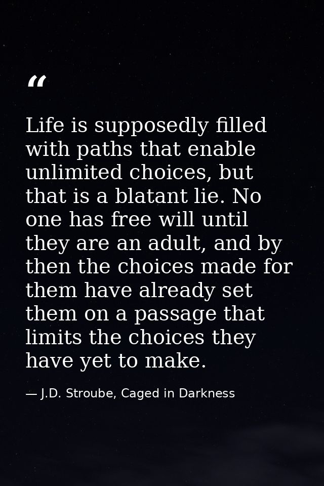 Life is supposedly filled with paths that enable unlimited choices, but that is a blatant lie. No one has free will unti — J.D. Stroube, Caged in Darkness