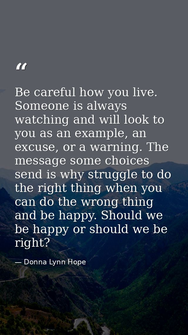 Be careful how you live. Someone is always watching and will look to you as an example, an excuse, or a warning. The mes — Donna Lynn Hope