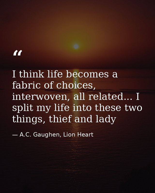 I think life becomes a fabric of choices, interwoven, all related... I split my life into these two things, thief and la — A.C. Gaughen, Lion Heart