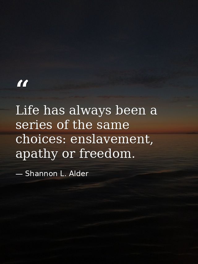 Life has always been a series of the same choices: enslavement, apathy or freedom. — Shannon L. Alder
