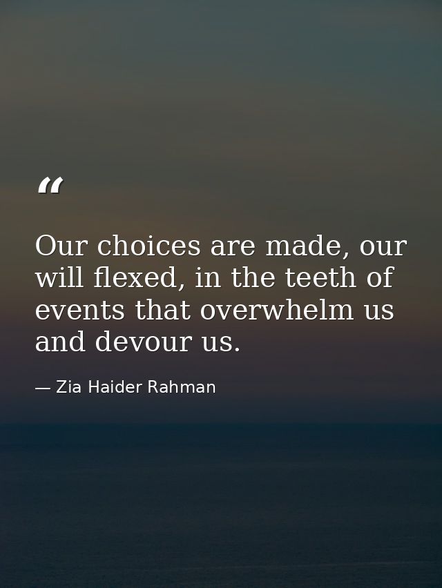 Our choices are made, our will flexed, in the teeth of events that overwhelm us and devour us. — Zia Haider Rahman