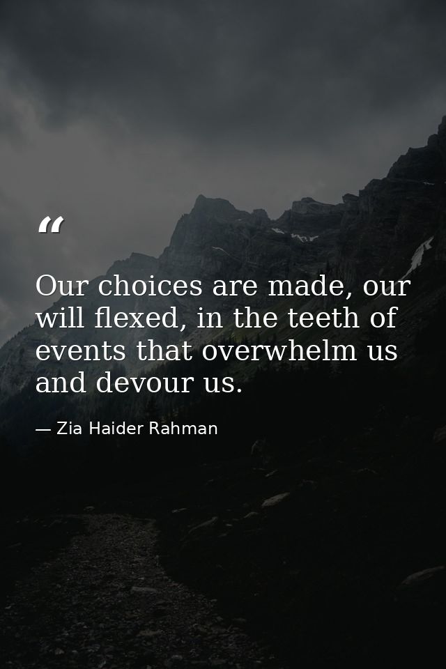 Our choices are made, our will flexed, in the teeth of events that overwhelm us and devour us. — Zia Haider Rahman