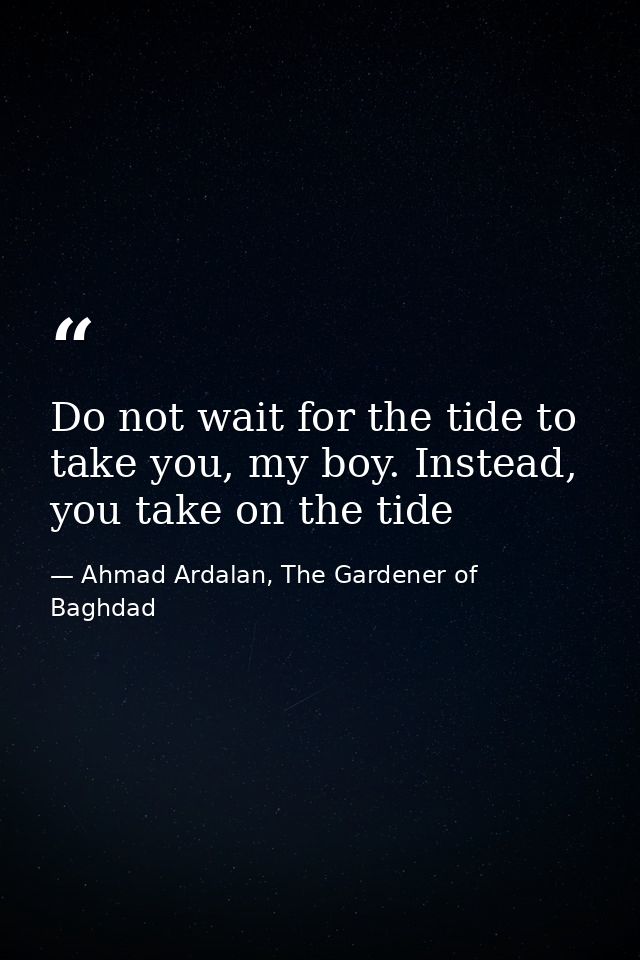 Do not wait for the tide to take you, my boy. Instead, you take on the tide — Ahmad Ardalan, The Gardener of Baghdad