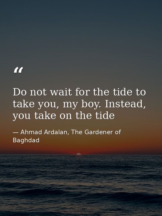Do not wait for the tide to take you, my boy. Instead, you take on the tide — Ahmad Ardalan, The Gardener of Baghdad