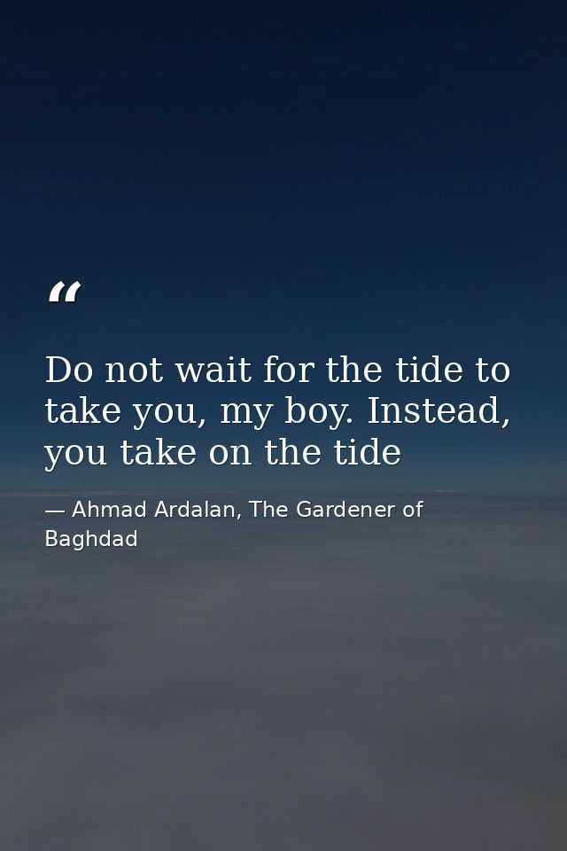 Do not wait for the tide to take you, my boy. Instead, you take on the tide — Ahmad Ardalan, The Gardener of Baghdad
