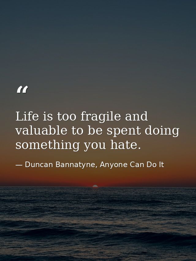 Life is too fragile and valuable to be spent doing something you hate. — Duncan Bannatyne, Anyone Can Do It